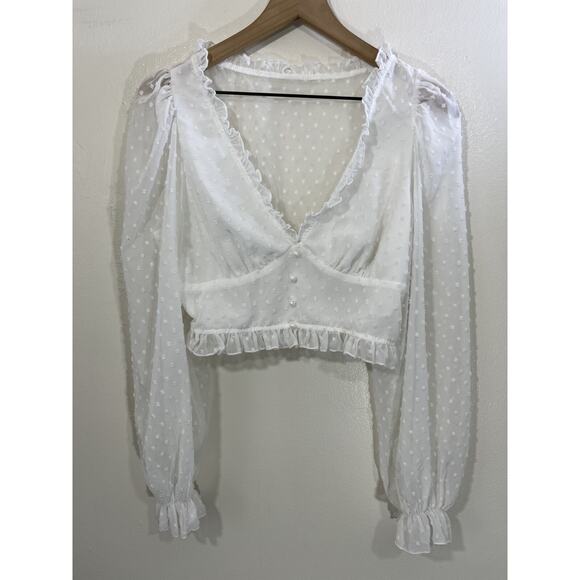 Coquette Victorian Milkmaid Y2K Romance Crop Top L Fairy Whimsical Dainty Ballet - Picture 1 of 16